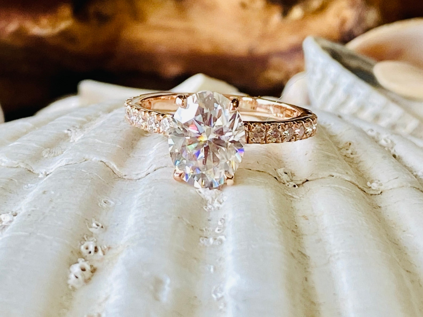 Dainty Oval Pave Engagement Ring
