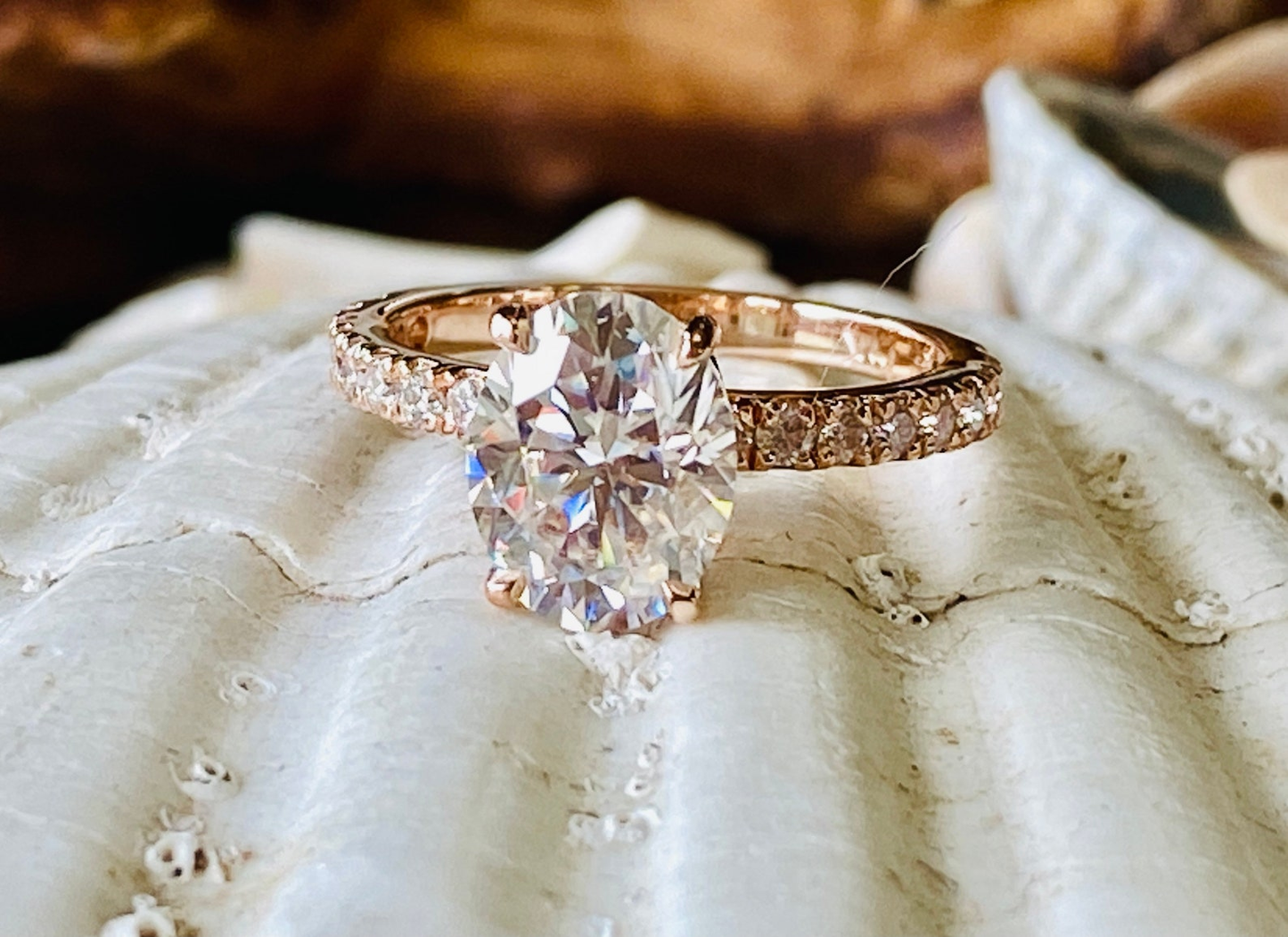 Dainty Oval Pave Engagement Ring