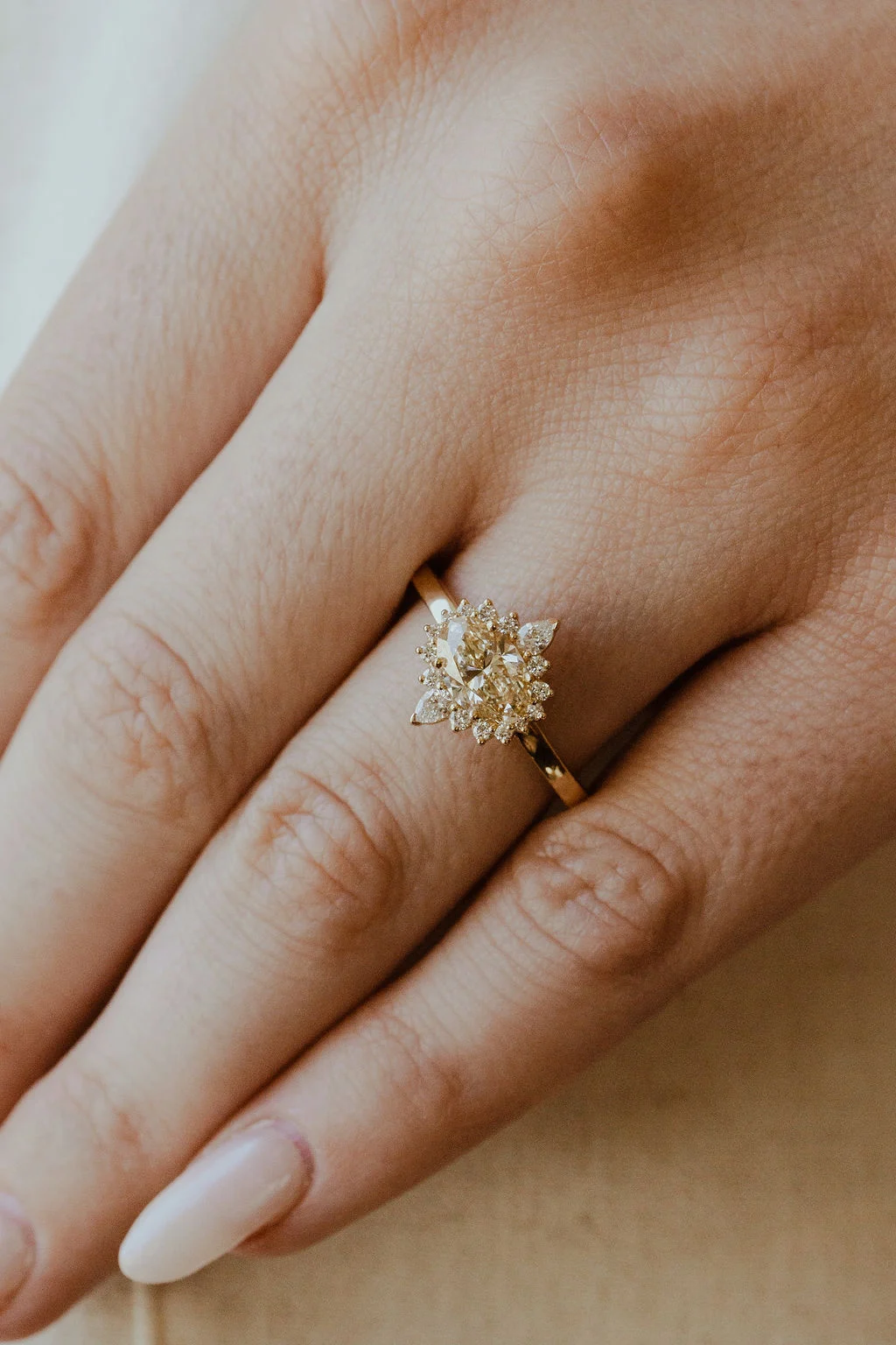 Champagne Oval Main Diamond Ring