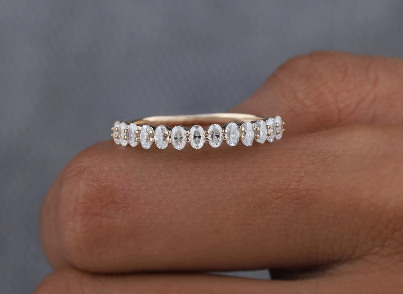 Oval-Cut Lab Diamond Eternity Band in Yellow Gold