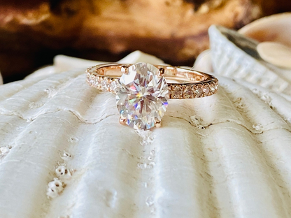 Dainty Oval Pave Engagement Ring