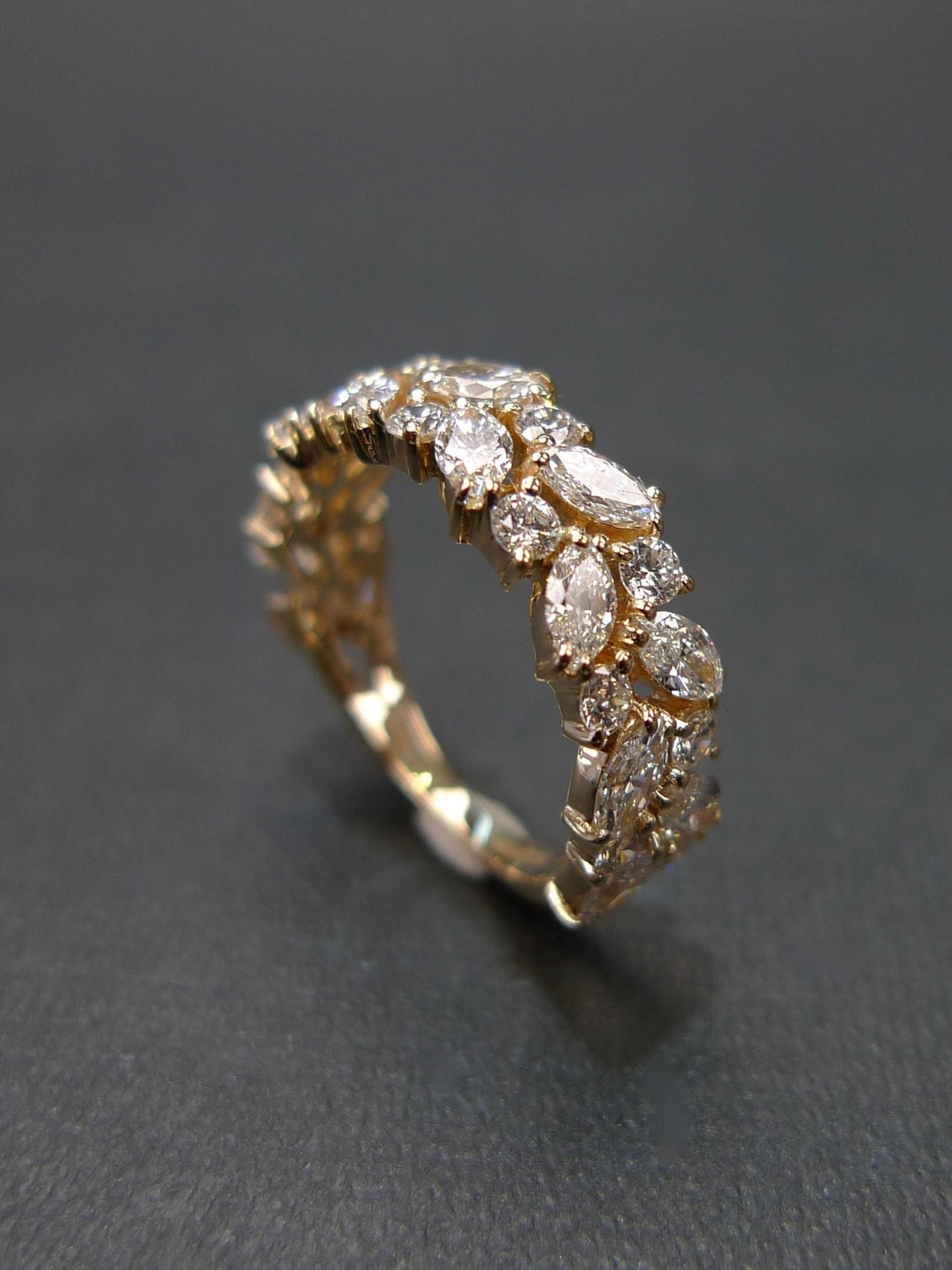 Lab Grown Diamond Leaf Ring Round & Marquise