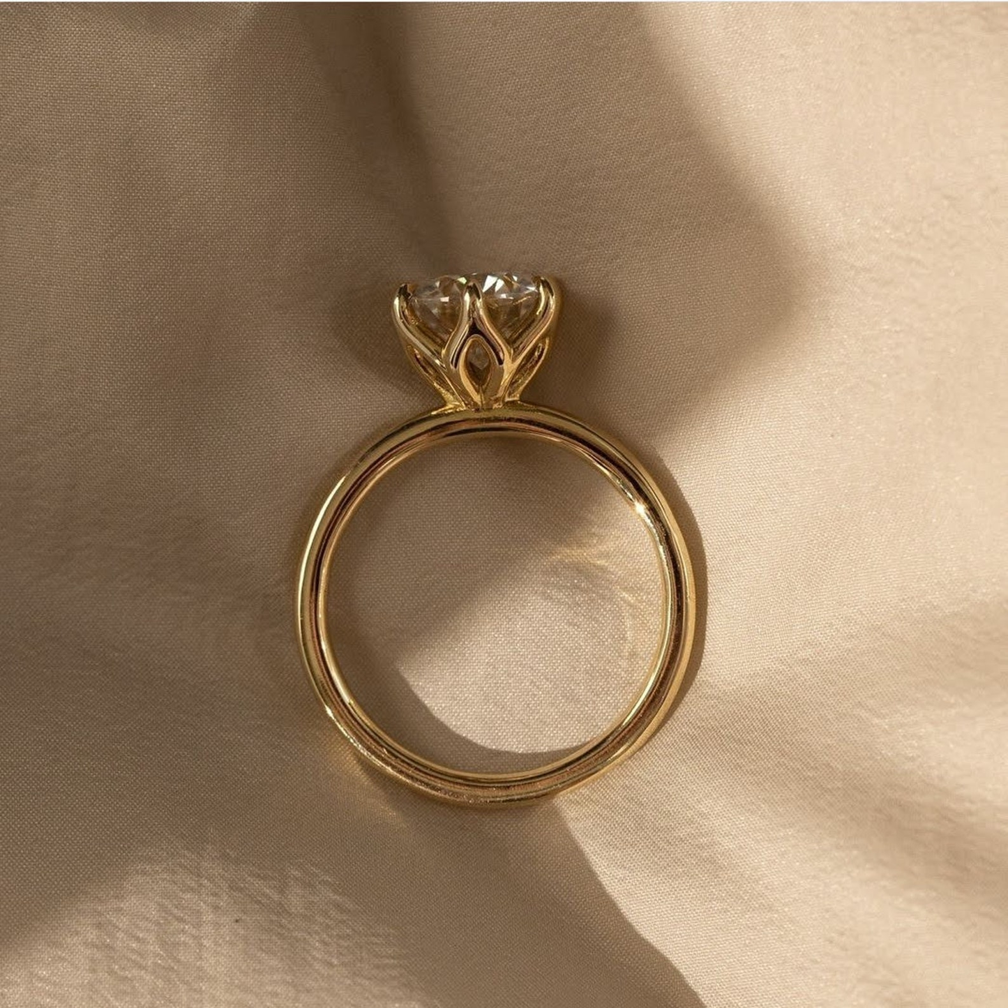 Unique Petal Prong Engagement Round Diamond Ring