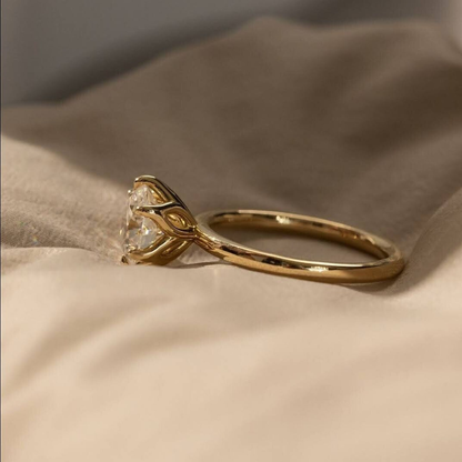 Unique Petal Prong Engagement Round Diamond Ring