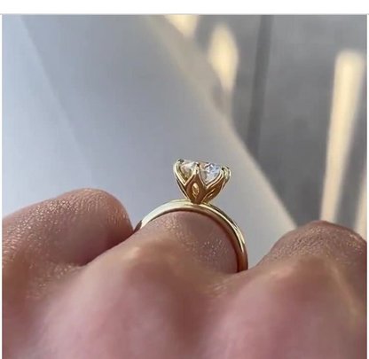 Unique Petal Prong Engagement Round Diamond Ring