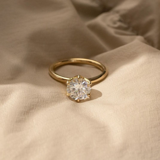 Unique Petal Prong Engagement Round Diamond Ring