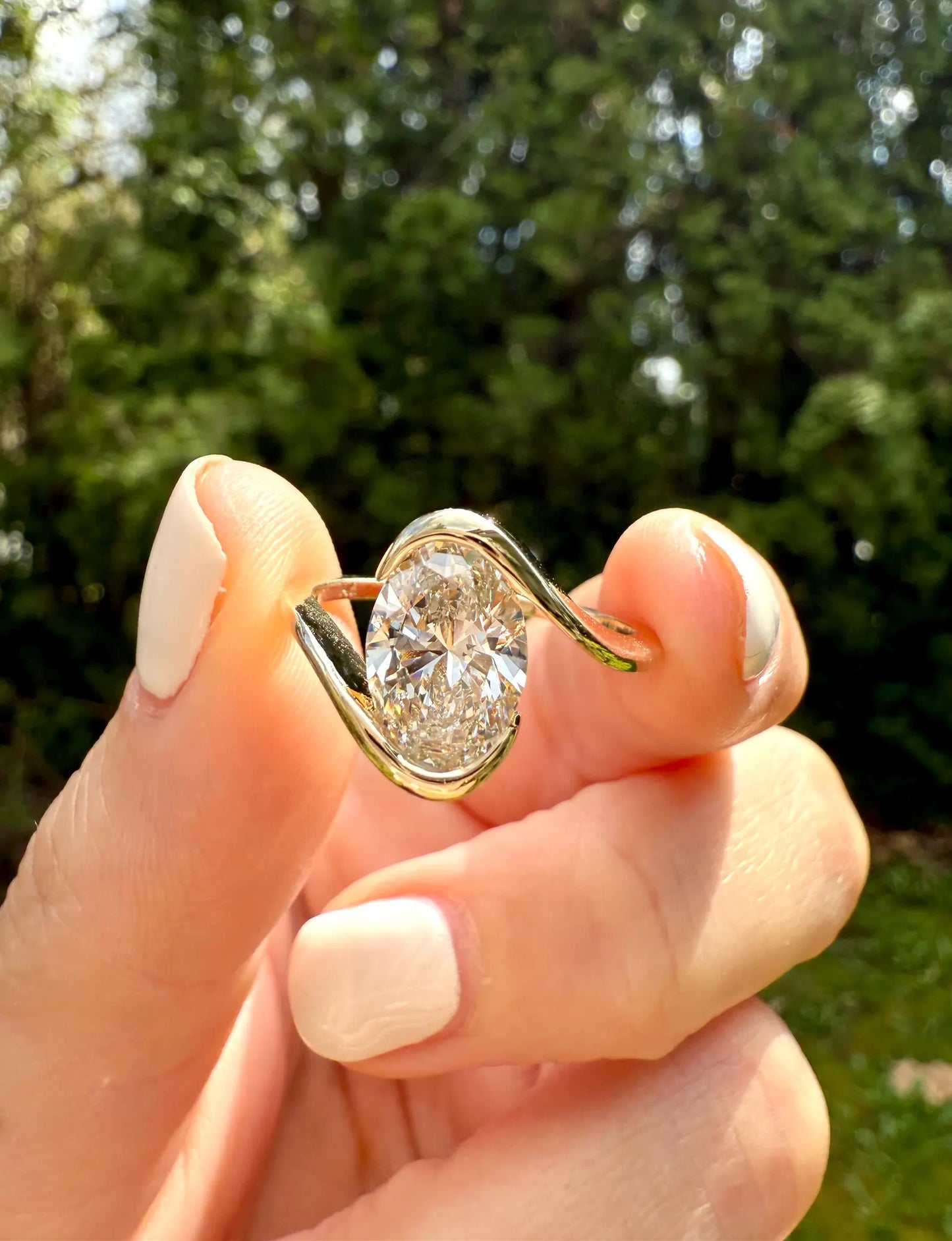Elegant Oval Lab-Grown Diamond Bypass Ring