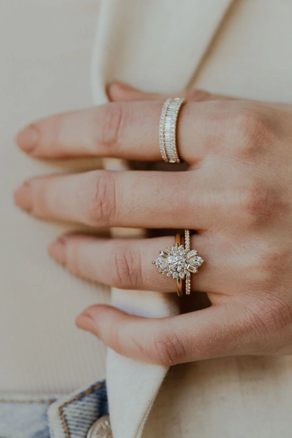 Mixed Cut Cluster Diamond Engagement Ring